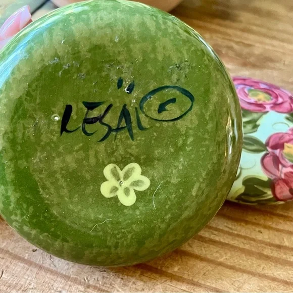 Lesal Ceramics Jewelry Trinket Box Handcrafted Floral Pink Purple Green - Picture 5 of 10